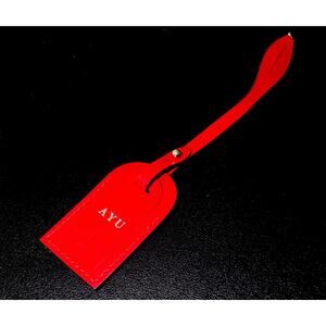 Louis Vuitton Red Leather Name Tag w/ Initials Silver Accent Small France 🌟